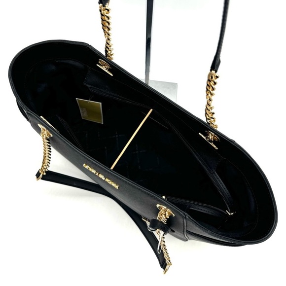 Michael Kors JST Large Chain Shoulder Tote Bag & Trifold Wallet Black/Gold (NWT) - Picture 7 of 12